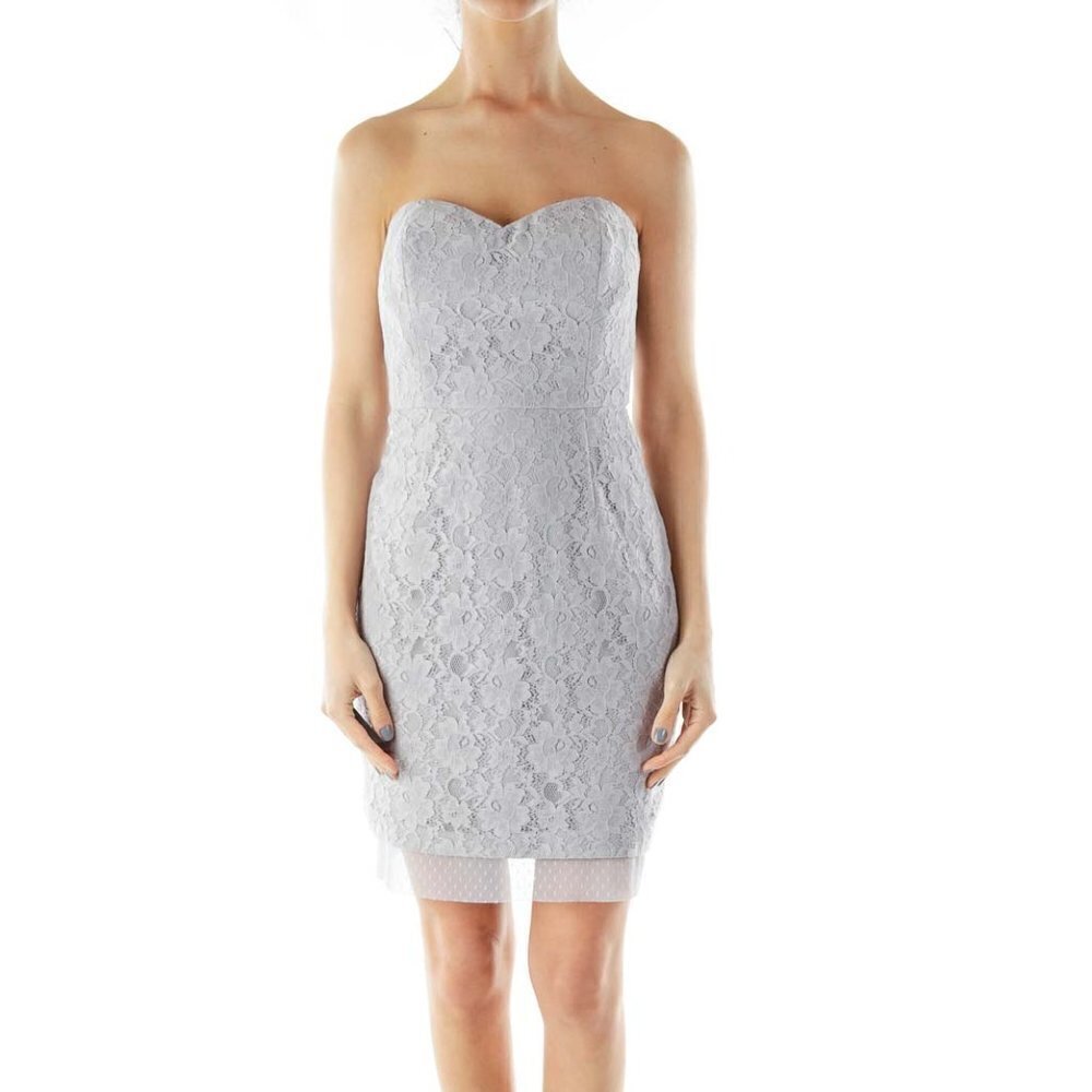 BCBG MaxAzria Gray Lace Strapless Dress